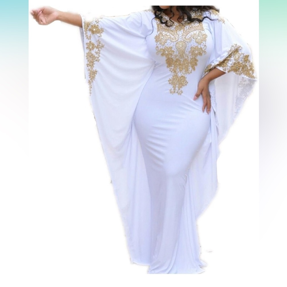 Elegant White and Gold Women's Dress